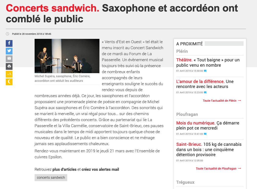 Concerts sandwich. Saxophone et accordéon